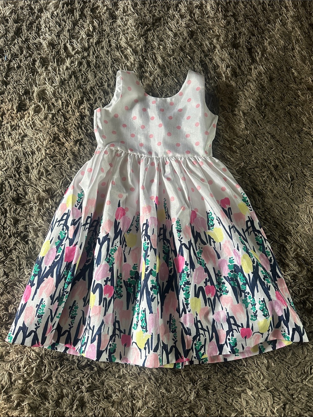 Gymboree White Dress with Pink Polka Dot Bodice and Multicolor Floral Skirt - Picture 1 of 5